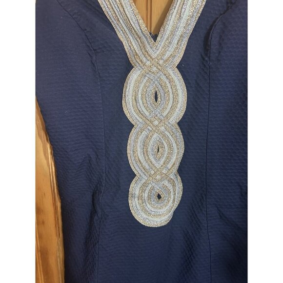 LILLY PULITZER VALLI SHIFT DRESS in True Navy Gold Silver Size 0 Metallic Preppy - Picture 3 of 11